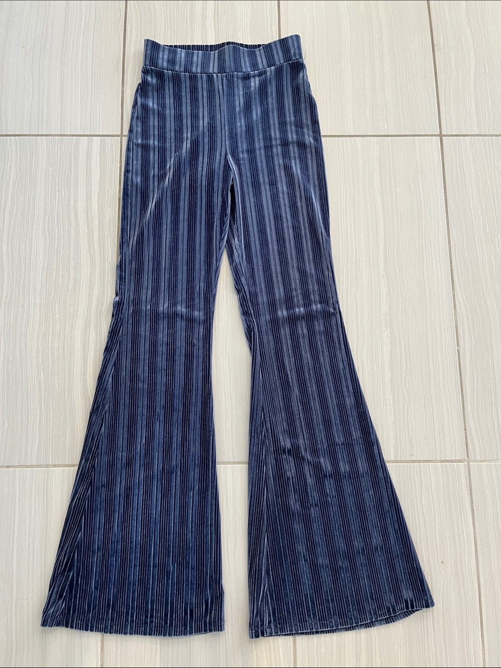 Forever 21 Dark Blue Striped Velour Flare Pants